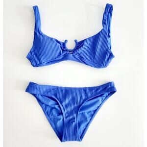 Becca Swimwear Blue Two Piece Ribbed Bikini Swimsuit Set Size Large